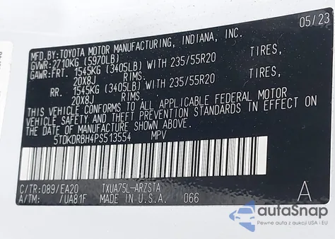 2023 Toyota Highlander Xse из США, поврежденный, VIN 5TDKDRBH4PS513554